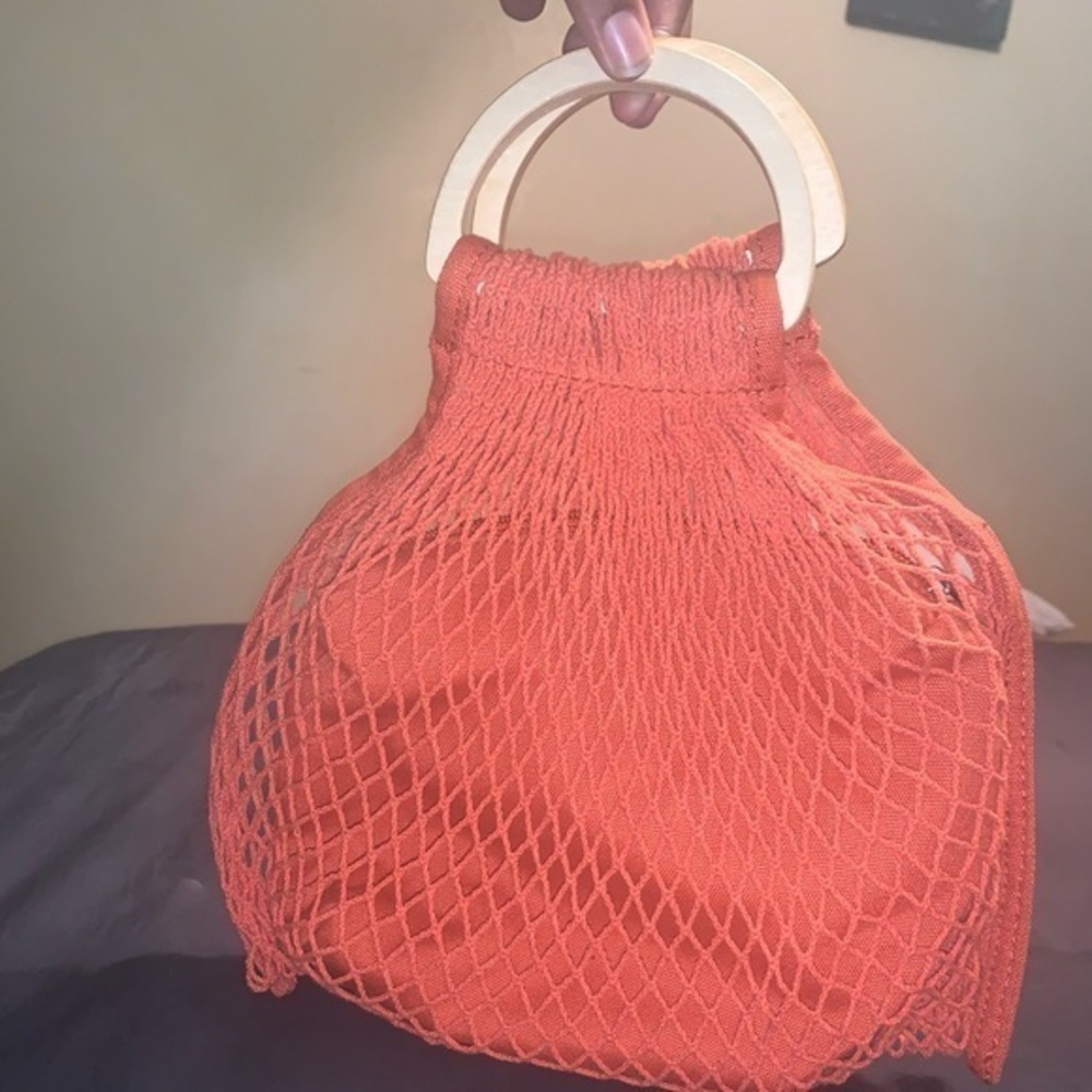 Wild Fable Mesh Handbag with Wood Handle & Satin Lining Small